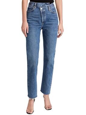 AGOLDE Criss Cross Straight Leg Medium Blue Denim Jeans Size 28